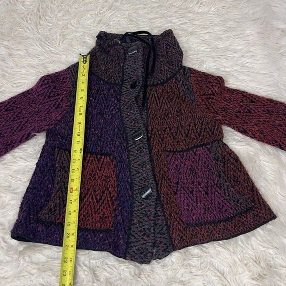 Curio Vintage 90s knit Cardigan Sweater Patchwork Button Down Cowl Neck Medium P - Picture 4 of 11